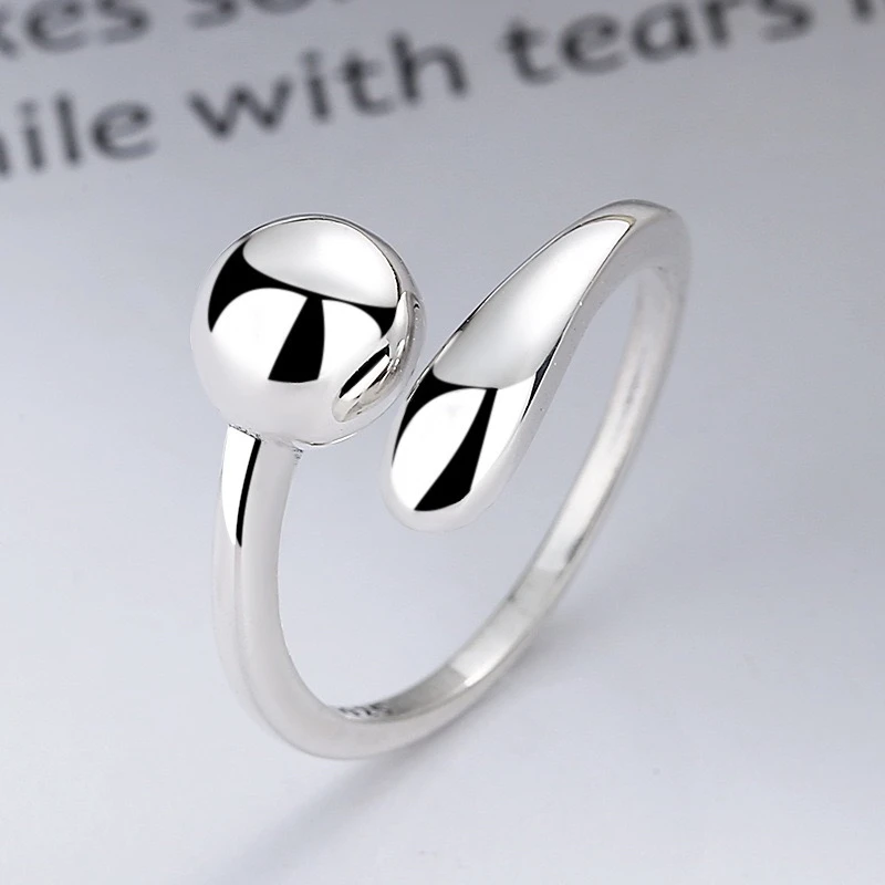 925银戒指 S925纯银复古韩版创意圆球水滴开口个性创意设计戒指