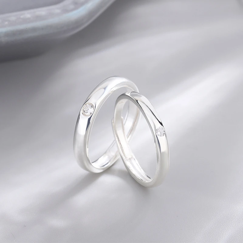 足银合成锆石戒指 足银990锆石指环戒指情侣对戒情人节男女戒指