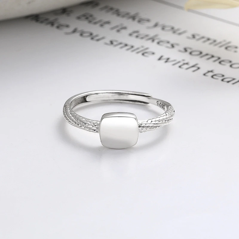 925银戒指 S925纯银方形个性麻花戒指扭转戒指几何不规则开口戒指