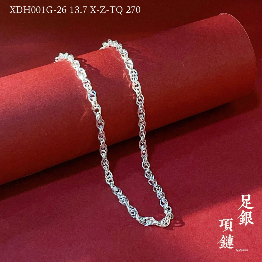 链子足银 足银990简约简约男女麻花项链编织百搭素链手工时尚素款