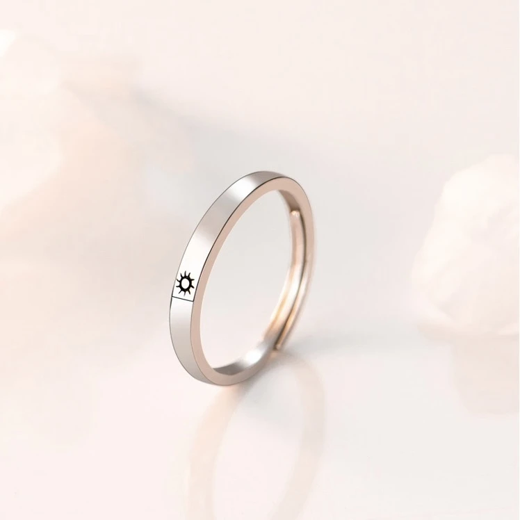 925银戒指 S925银太阳月亮男女情侣戒指日月简约开口可调节对戒