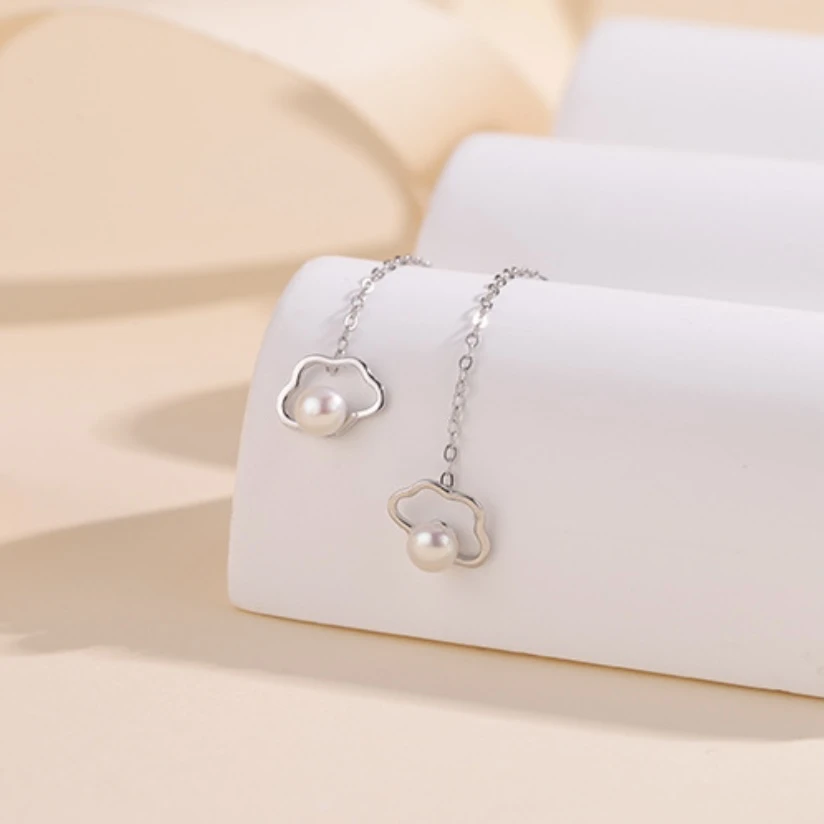 925银仿珍珠耳饰 S925银云朵耳线轻奢耳钉耳环女百搭优雅小众耳线