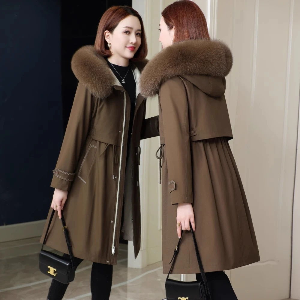派克服女2024冬季新款修身獭兔毛内胆可拆卸海宁皮草尼克服中长款