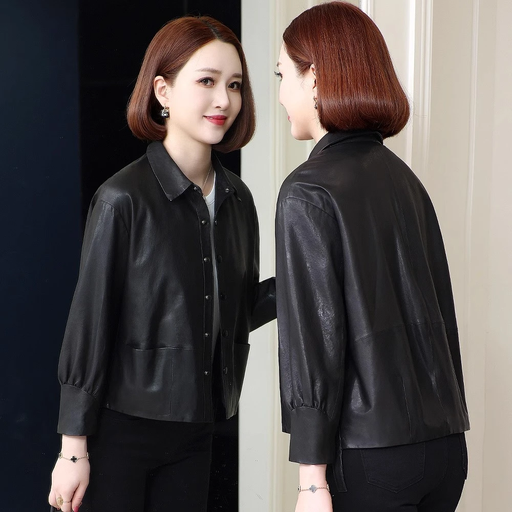 海宁真皮皮衣女2024新款春秋季绵羊皮洋气休闲皮夹克短款女士外套