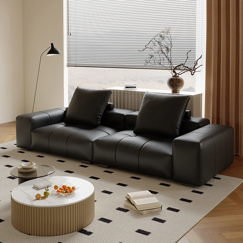 意式极简风像素模块豆腐块全真皮沙发别墅大平层客厅直排沙发组合