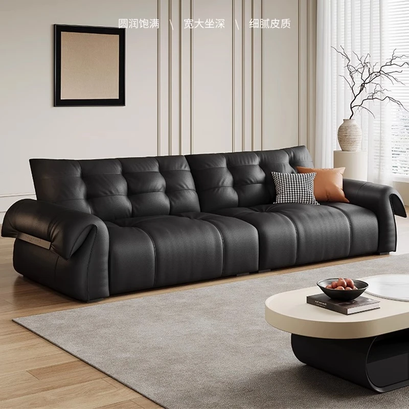 黑天鹅真皮沙发现代简约客厅家用直排小户型意式极简大黑熊皮沙发