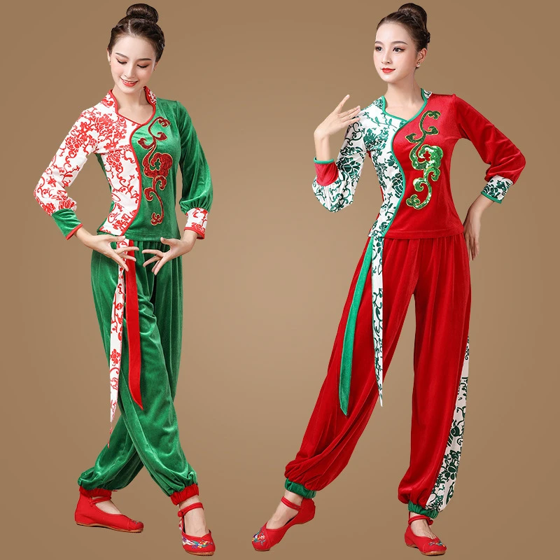 广场舞服装新款套装冬季云裳金丝绒秧歌古典舞蹈服装中老年表演服