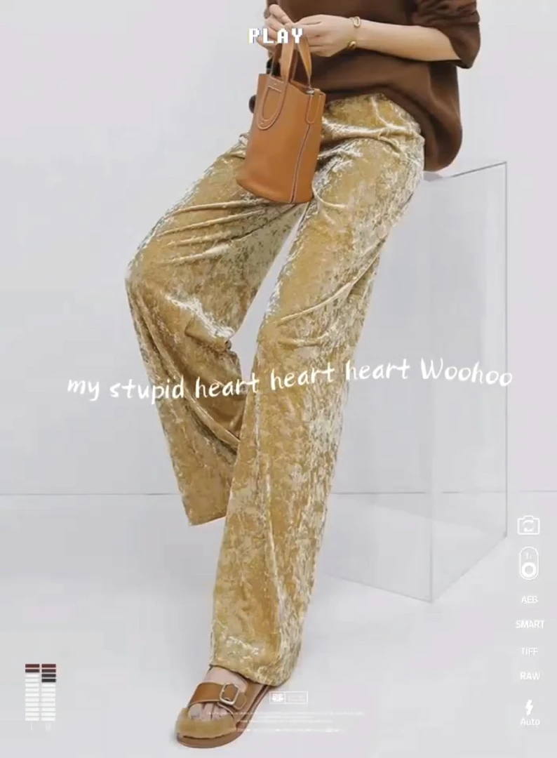 丝滑触感丝绒阔腿裤女高腰显瘦休闲裤亲肤柔软百搭