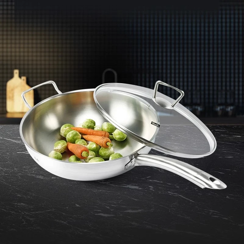 菲S乐家用厨房30cm单柄电磁炉不锈钢不粘锅炒锅