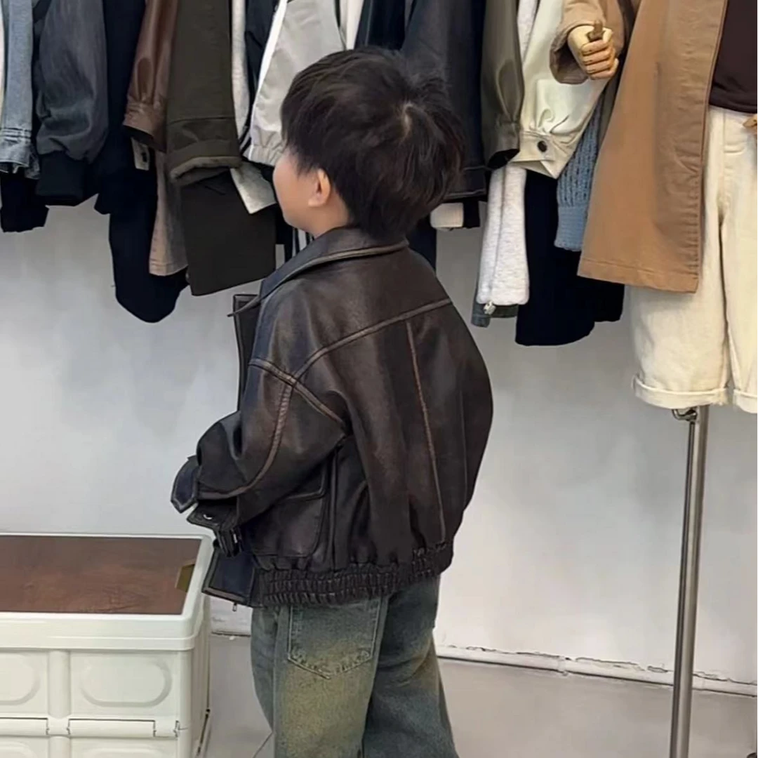 2024儿童男童皮衣外套 潮流痞帅中小童宝宝pu皮夹克上衣