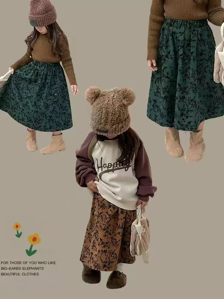 儿童洋气复古碎花半身裙女童时尚A字裙甜美秋季