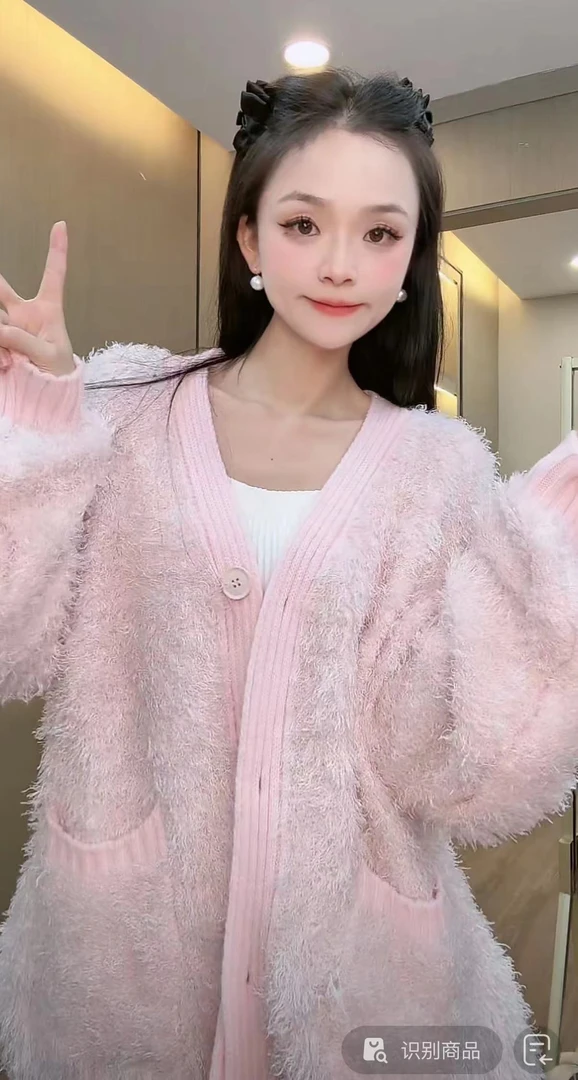 【秀宝女装】慵懒风时尚百搭V领毛衣开衫外套XB5526