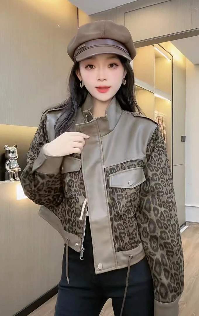 【秀宝女装】小个子复古豹纹皮衣外套XB5355
