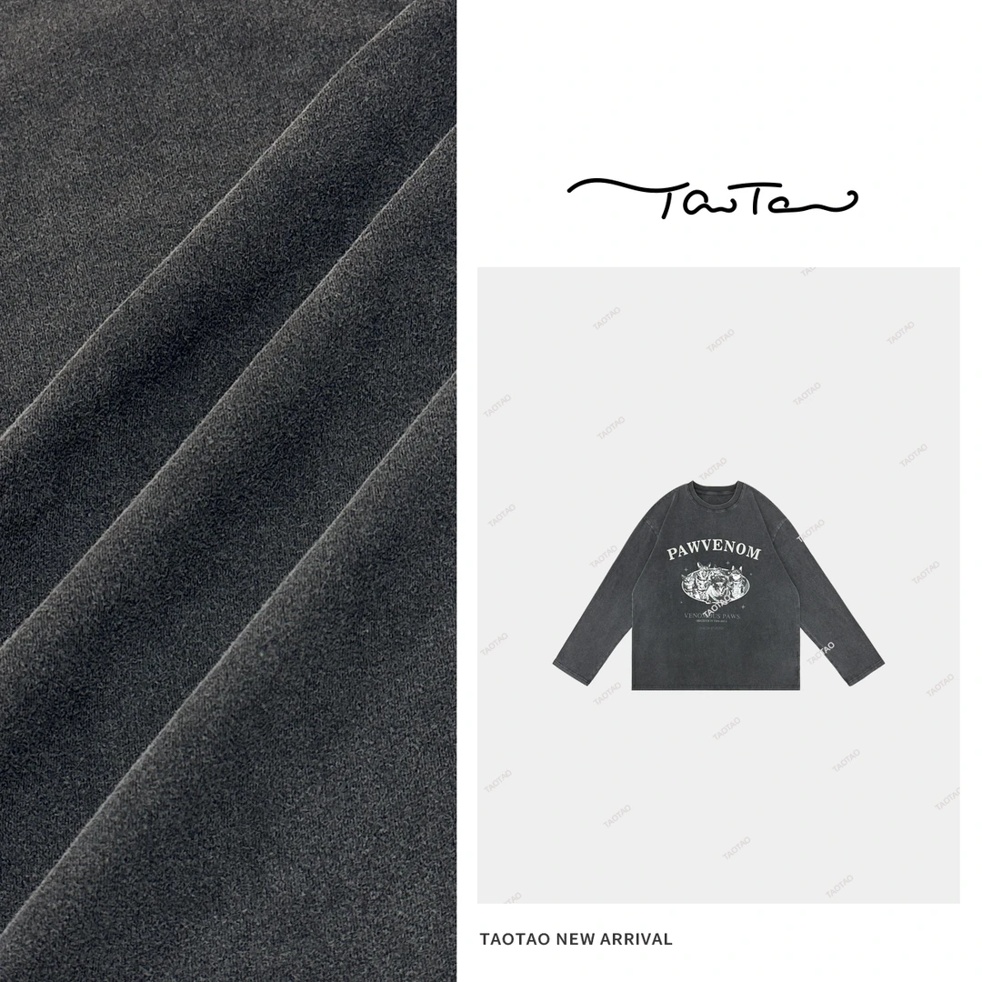 桃桃家-【猫咪的梦】美式复古炸街 水洗做旧慵懒印花纯棉长袖T恤817