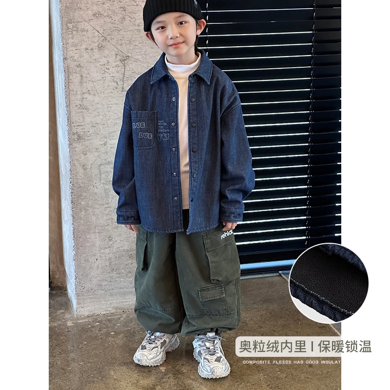 【现货】略略童装儿童秋冬款加绒加厚印花衬衫244CY1837