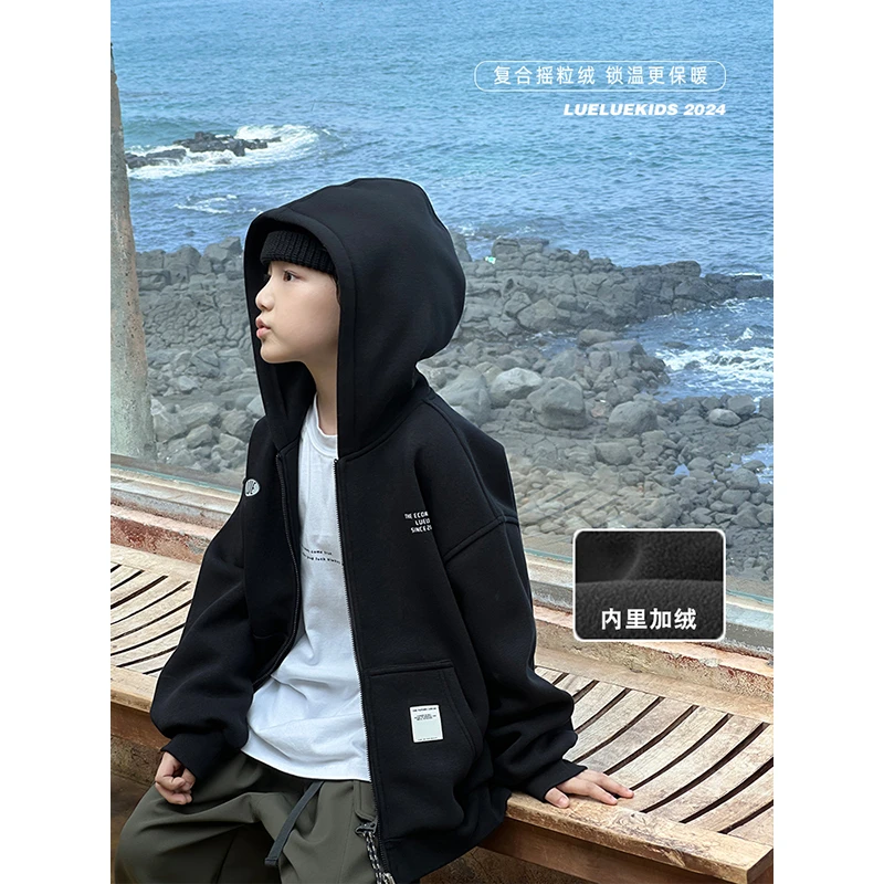 【清仓】略略童装儿童秋冬款开衫加绒连帽外套243WT1657