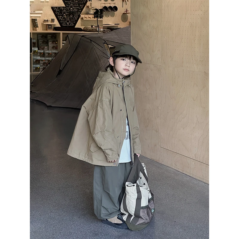 【清仓】略略童装儿童春秋款纯色连帽潮酷外套 243WT1646