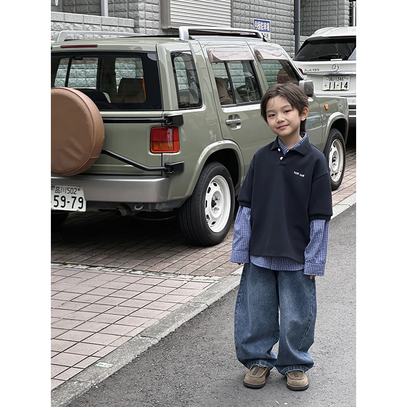 【清仓】略略童装儿童春秋款字母绣花polo领T恤 243TX1429