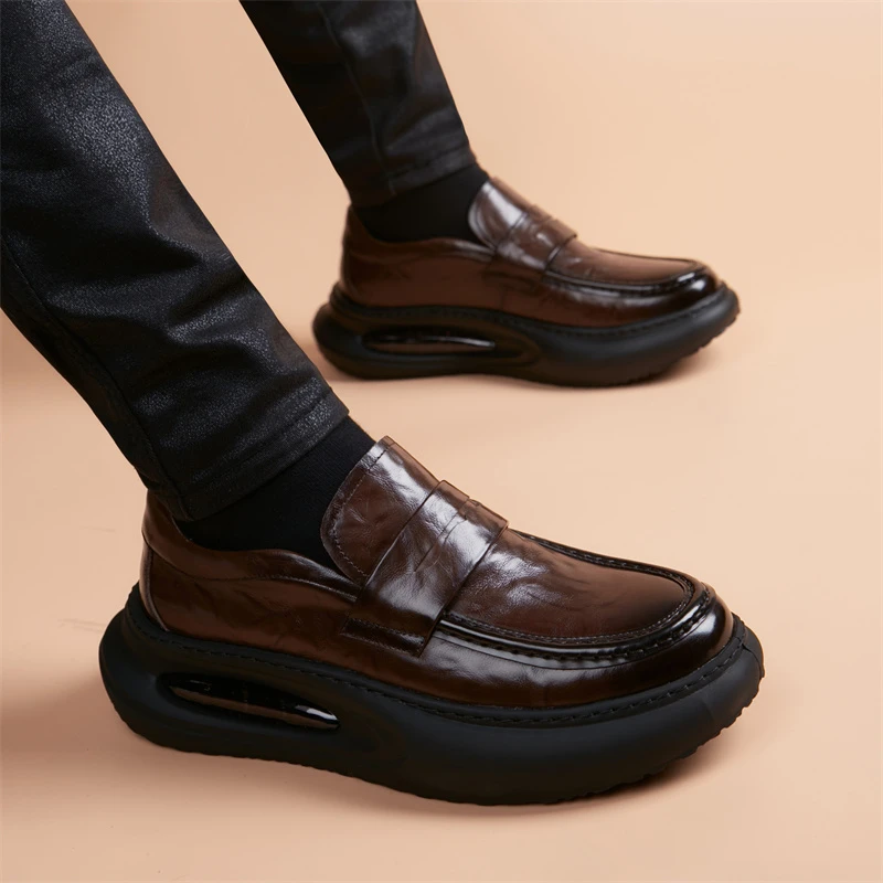 气垫男鞋手工时尚商务休闲皮鞋男士英伦厚底皮鞋男款爆款2025新款