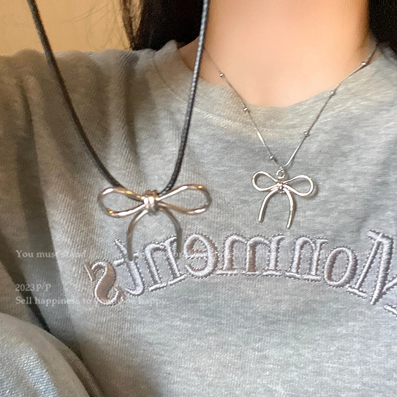钛钢皮质项链 简约蝴蝶结个性独特小众项链女轻奢高级感锁骨链A63