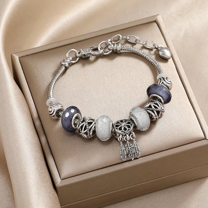 钛钢手镯 潘家同款蓝色星空捕梦网琉璃手镯小众设计感轻奢手链A26