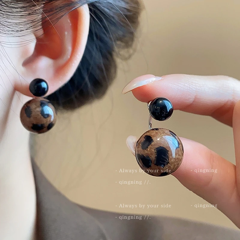 合金仿珍珠耳饰 早秋美拉德耳饰豹纹耳环高级感耳钉小众气质女180