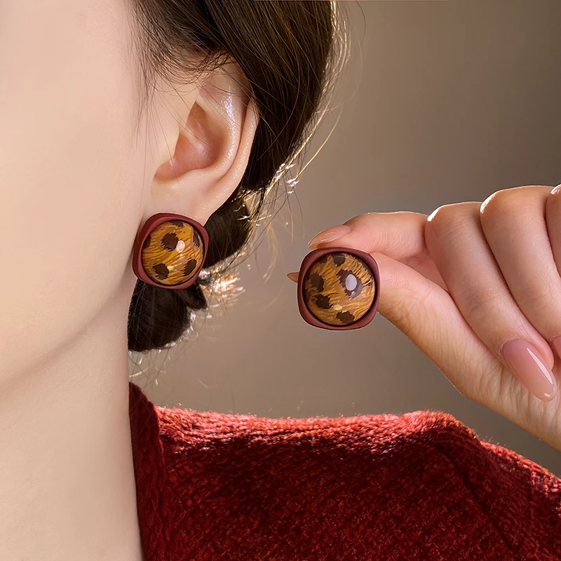 非金属亚克力耳饰 豹纹美拉德耳钉安可拉红色方块耳环小众耳饰202