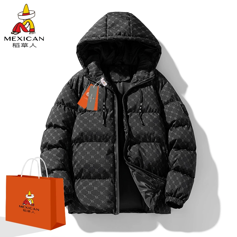 Mexican/稻草人棉衣外套男2024冬季新款潮牌满印加厚连帽情侣棉服