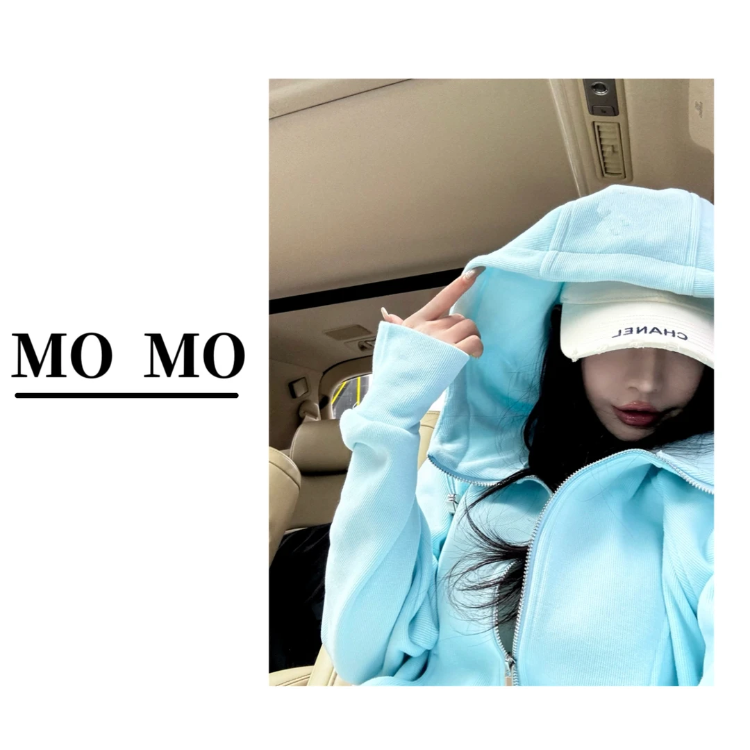 MOMO【黄金LU·卫衣】冬季新款连帽拉链卫衣女加绒短款休闲百搭外套