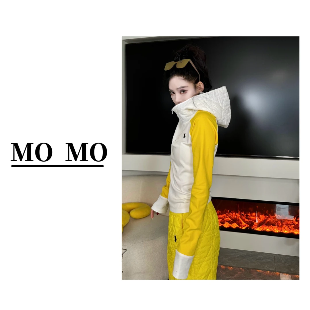 MOMO【达尔文T恤】2025早春新款小马磨毛半拉链连帽长袖T恤修身上衣