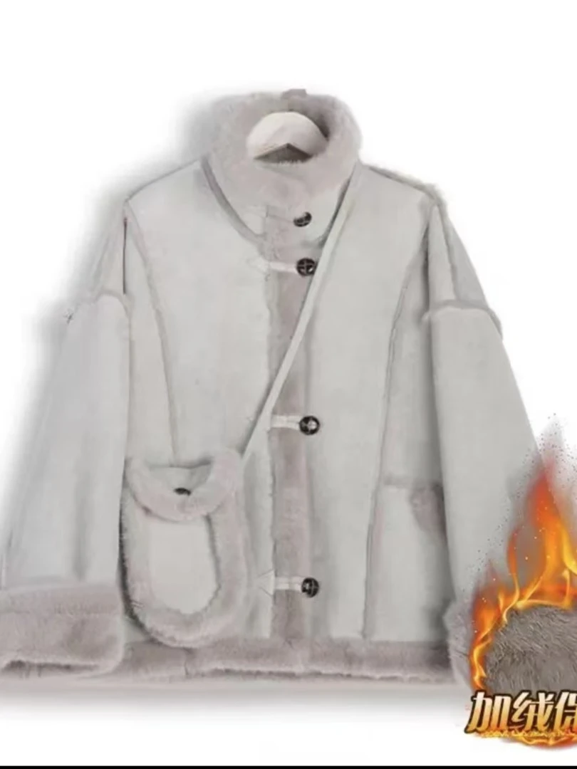 2024新款毛毛外套女短款68皮毛一体冬季韩版宽松立领机车风休闲