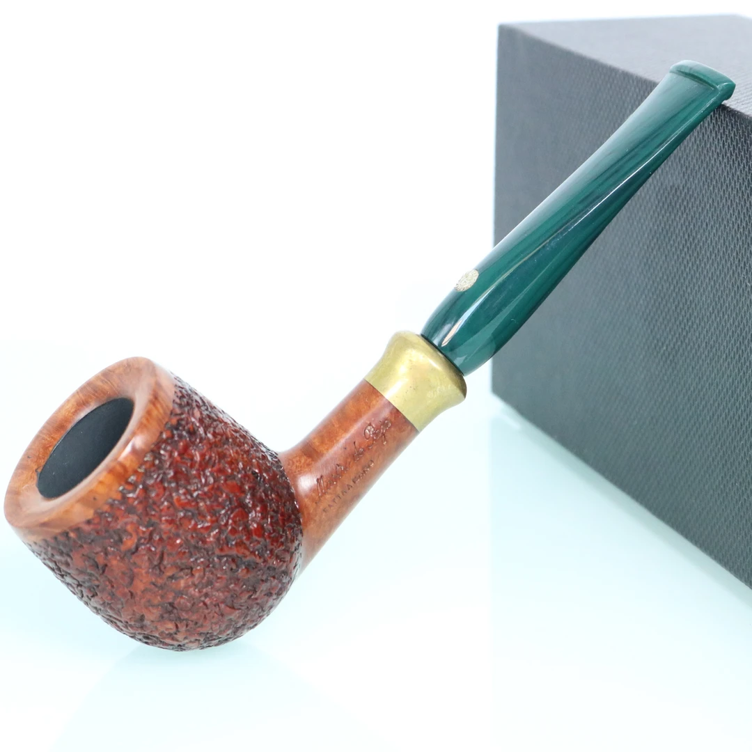 马仕双太阳神标皮革饰面金圈饰环手工石楠木烟斗   观赛搭子