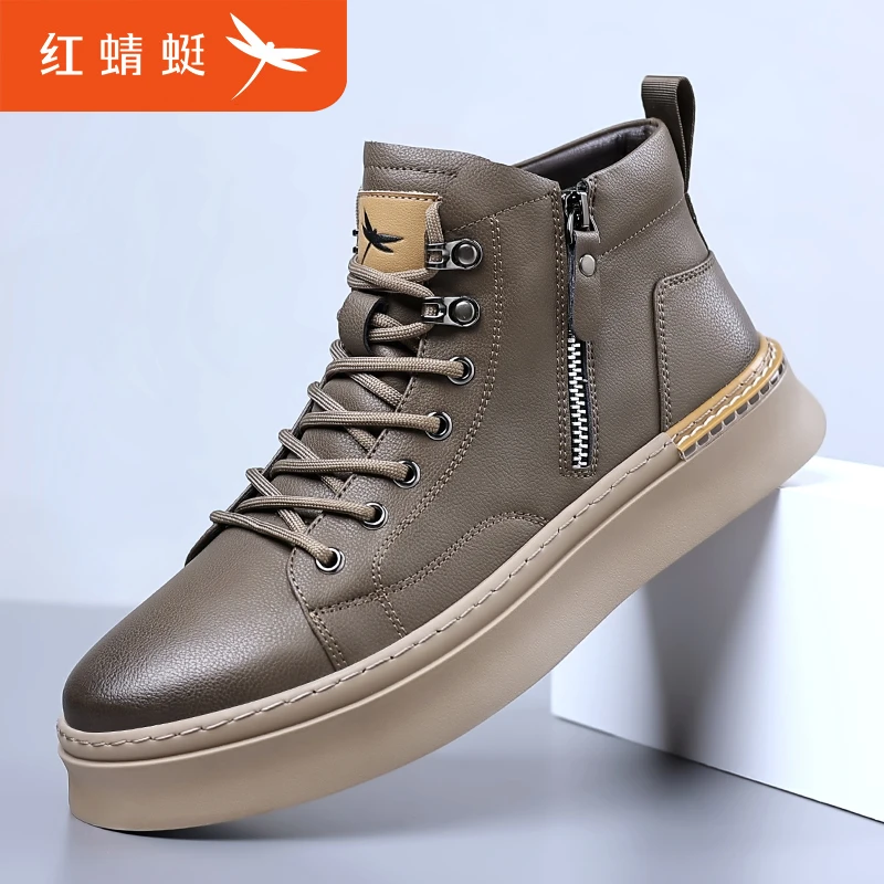 红蜻蜓男鞋2023冬季新款男鞋时尚休闲鞋轻盈小白鞋牛皮鞋子男3559