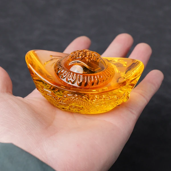 琉璃金元宝摆件中式装饰品客厅办公桌面高档开业礼品实心元宝摆件