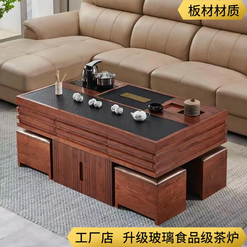 板材功夫泡茶桌茶具套装一体客厅火烧石茶桌椅组合家用办公室茶台