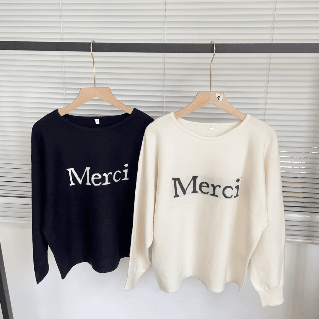 N112 超软超软圆领糯叽叽字母休闲针织衫