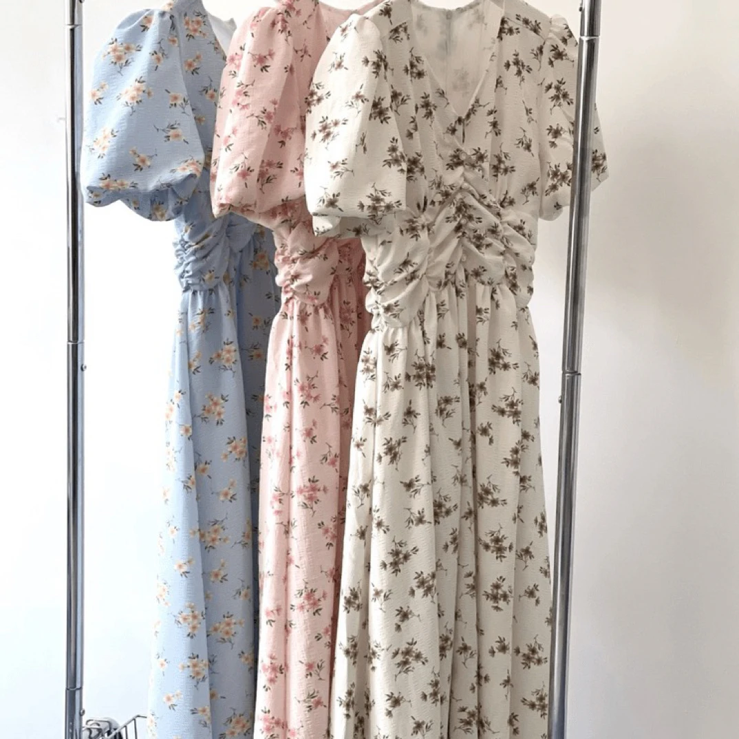 Z-7 DB217V领高捏褶皱休闲大摆宽松连衣裙