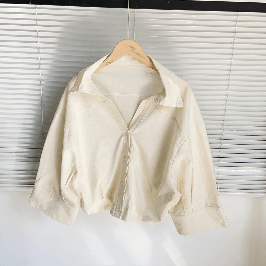 Z-10 翻领米色高级感亚麻休闲衬衣