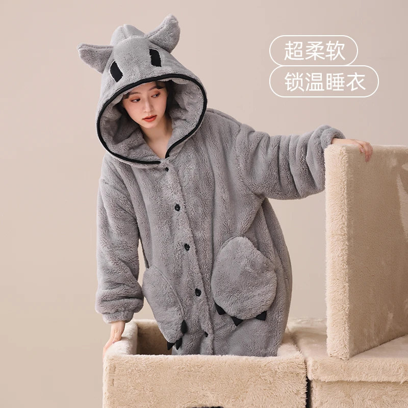 冬季睡袍女珊瑚绒套装保暖可外穿睡袄2023年新款加厚加绒家居服