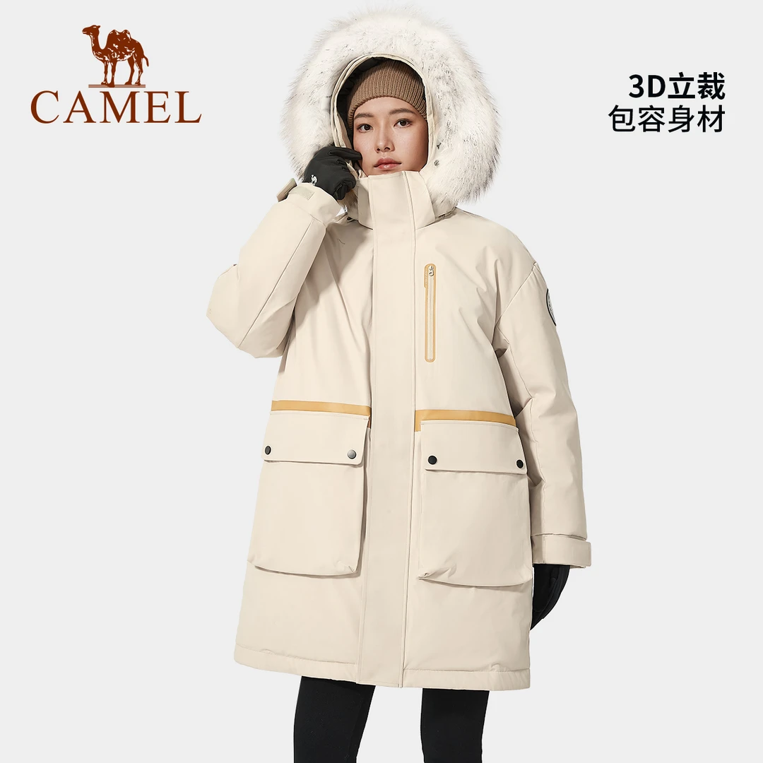 骆驼户外羽绒服长款冬季新款男女士过膝防泼水羽绒衣AA322C7662