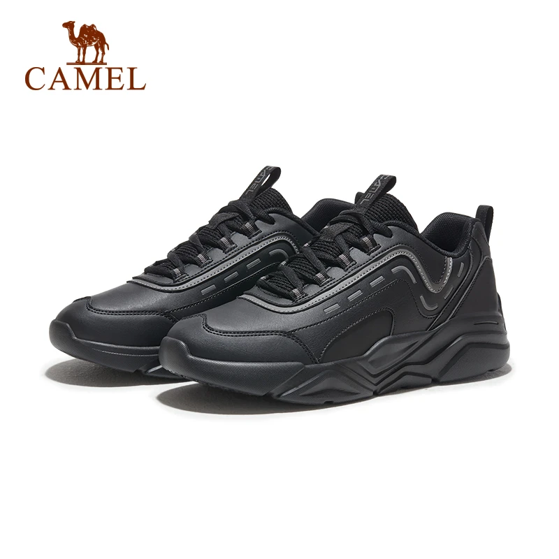 骆驼运动鞋男士2023春季新款厚底拼接潮流白色休闲小黑鞋低帮板鞋