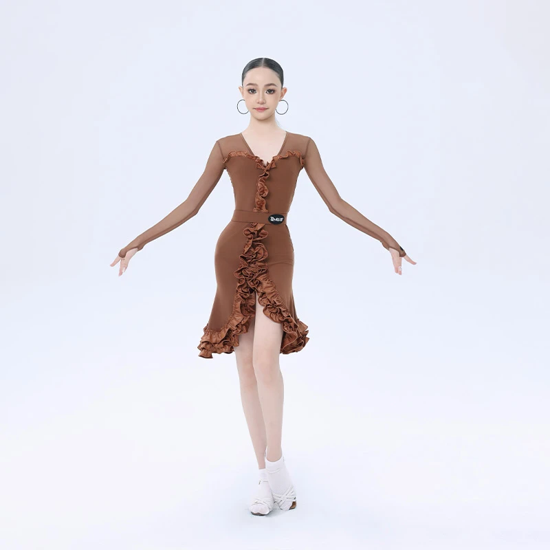 WAVE·少儿拉丁舞服法式宫廷风连体摆裙未午2025女童国标舞服9048