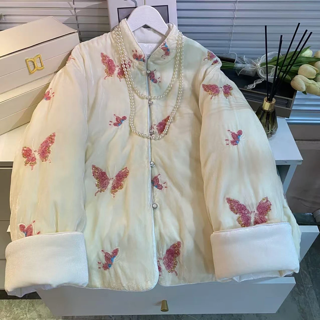 新中式刺绣国风棉服女2024年新款冬季超好看夹棉外套女高级感