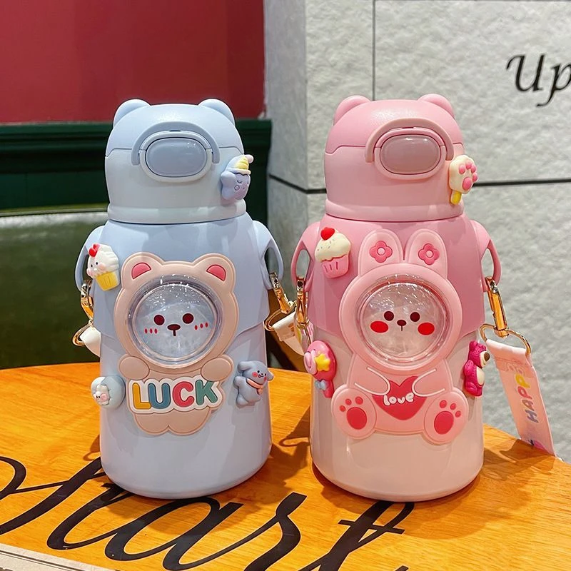 小学生保温杯吸管杯可爱超萌创意防摔水壶幼儿园女孩大容量吸管杯