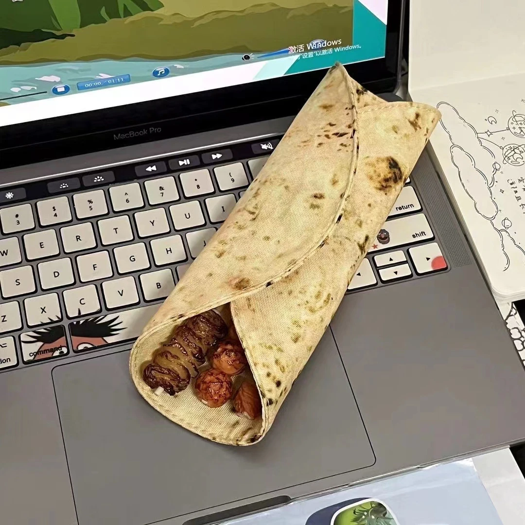 网红同款煎饼笔袋创意烤串造型笔袋初中生个性搞怪文具袋学生用品