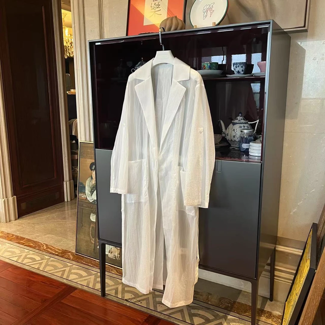 MYL 2024夏季新品白色丝棉混纺外套时尚气质防晒长款薄上衣