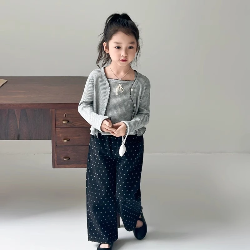 秋季2024初秋套装新款韩版洋气女童时尚潮流波点休闲牛仔裤儿童