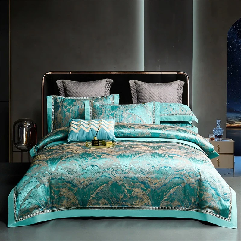 A&J墨染山河-轻奢精梳棉锦缎提花床上四件套四季款不滑床-【M313】