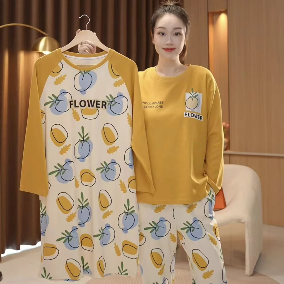 秋款纯棉【爆款柠檬~拍一发三】长袖长裤新品舒适家居服外穿4305