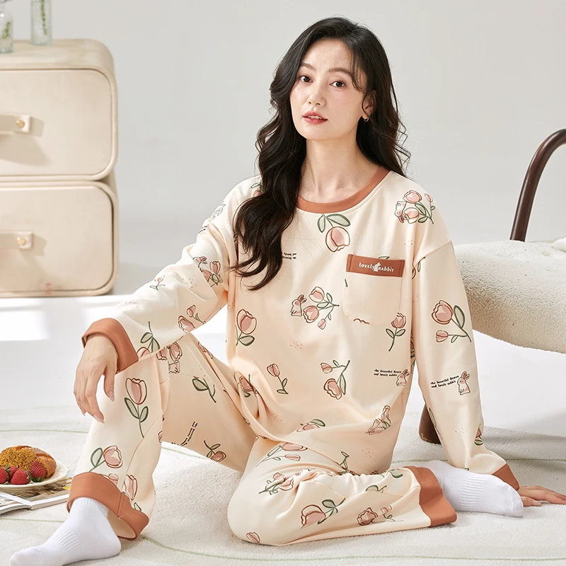 春款纯棉【郁金香～拍一发三】长袖长裤舒适家居服套装可外穿92103.